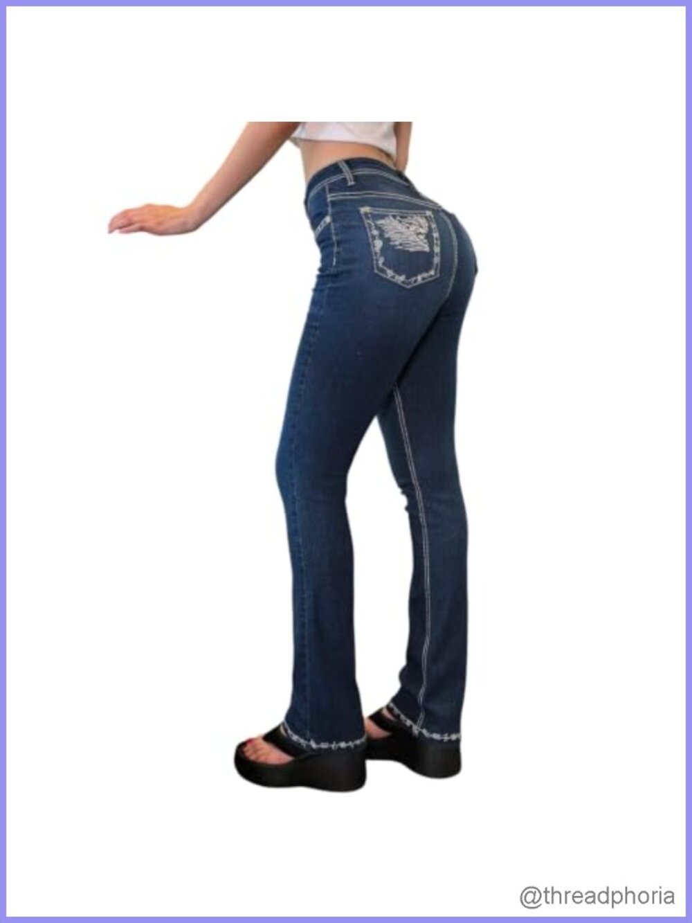 Women's Flare Bootcut Jeans Mid Rise Stretchy Embroidered Bell Bottoms Denim